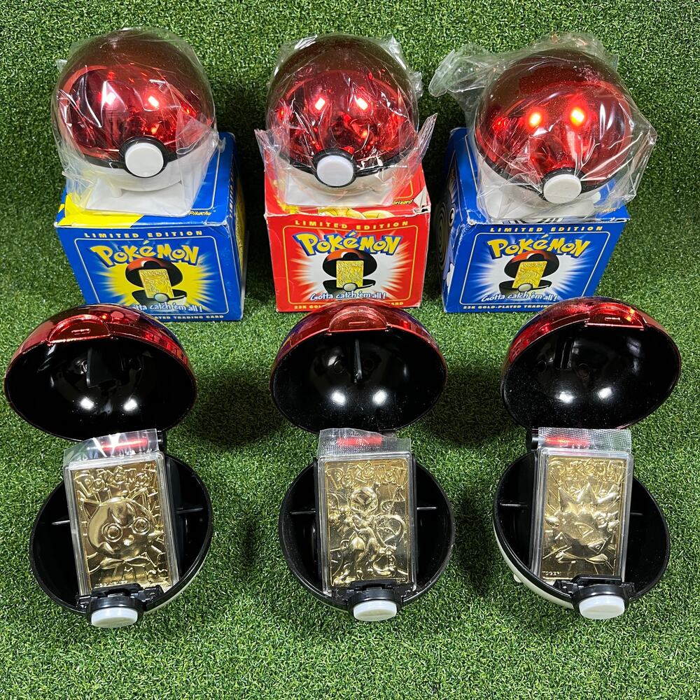 Complete Set of 6 Burger King Pokemon 23K Gold Plated Cards w/ Pokeballs & Boxes